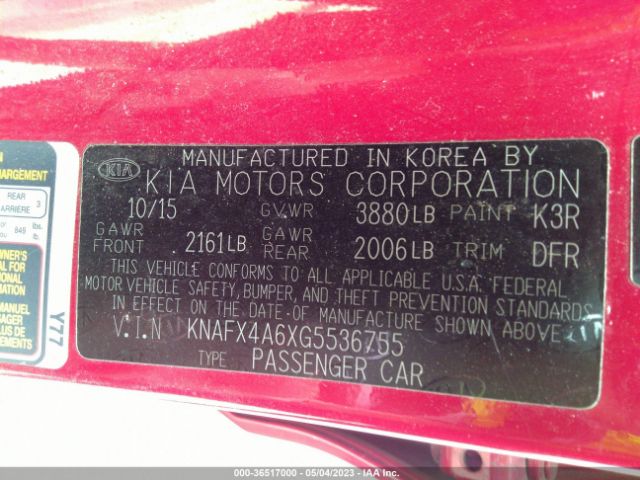 KNAFX4A6XG5536755 KIA FORTE LX