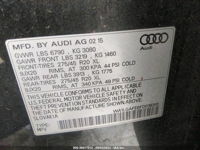 WA1LGAFE6FD018385 Audi Q7 3.0t Premium Plus