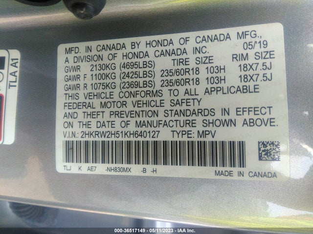 Honda CR-V EX 2019 2HKRW2H51KH640127 Image 9