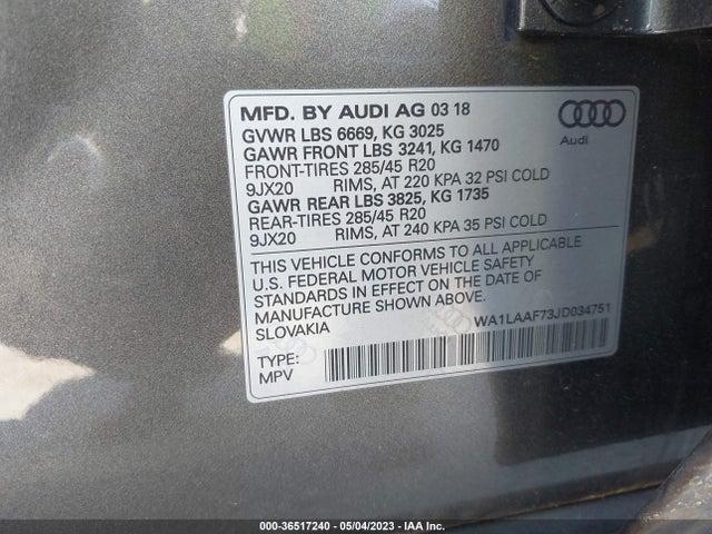 Audi Q7 Premium Plus 2018 WA1LAAF73JD034751 Image 9