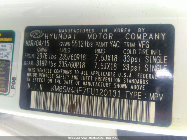 Hyundai Santa Fe Gls 2015 KM8SM4HF7FU120131 Image 9
