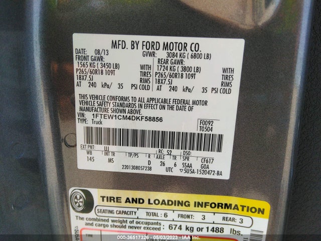 2013 FORD F-150 XL/XLT VIN: 1FTEW1CM4DKF58856