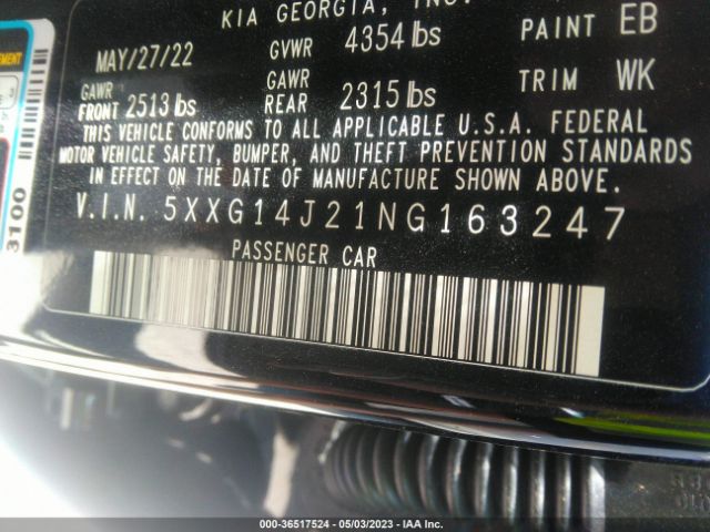5XXG14J21NG163247 KIA K5 LXS