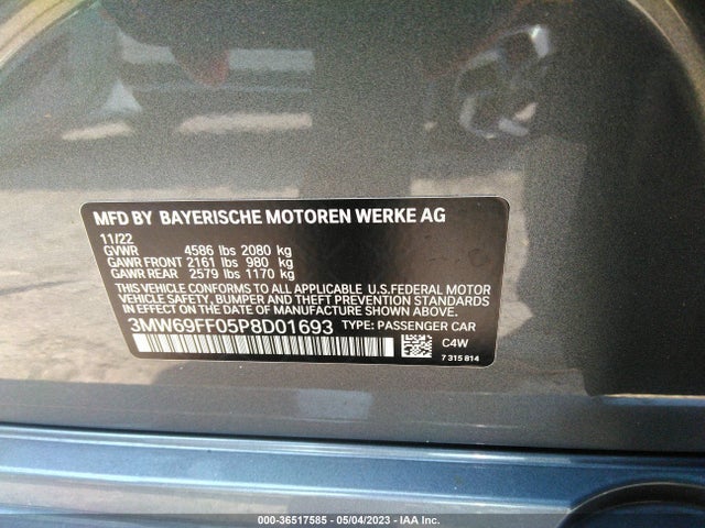 2023 BMW 3 SERIES 330I VIN: 3MW69FF05P8D01693