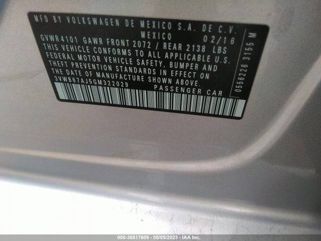 3VWB67AJ5GM322029 Volkswagen Jetta Sedan 1.4t Se
