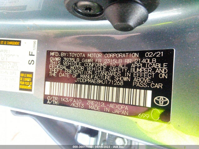 Toyota COROLLA L 2021 JTDDPMAE8MJ171268 Image 10