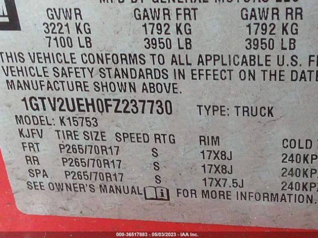 1GTV2UEH0FZ237730 GMC Sierra 1500 Sle