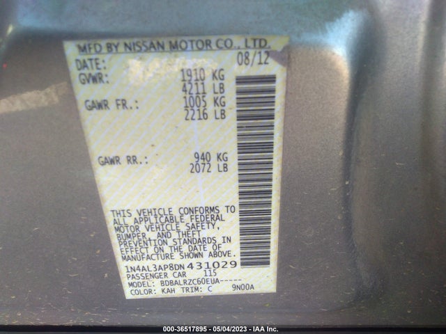 2013 NISSAN ALTIMA 2.5 S VIN: 1N4AL3AP8DN431029