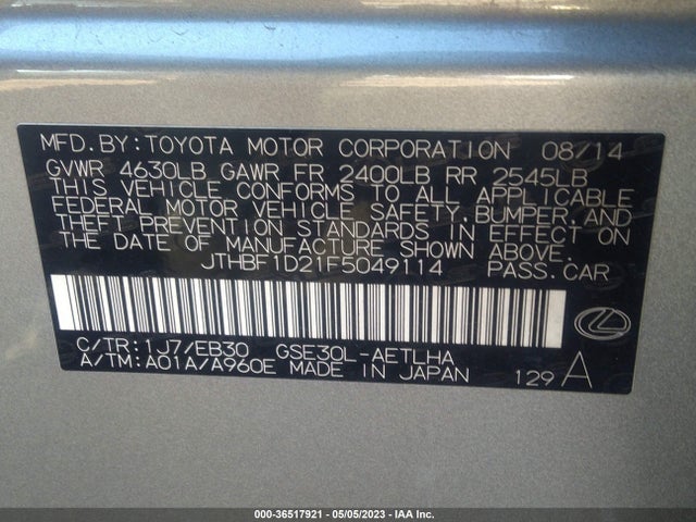 JTHBF1D21F5049114 Lexus IS 250