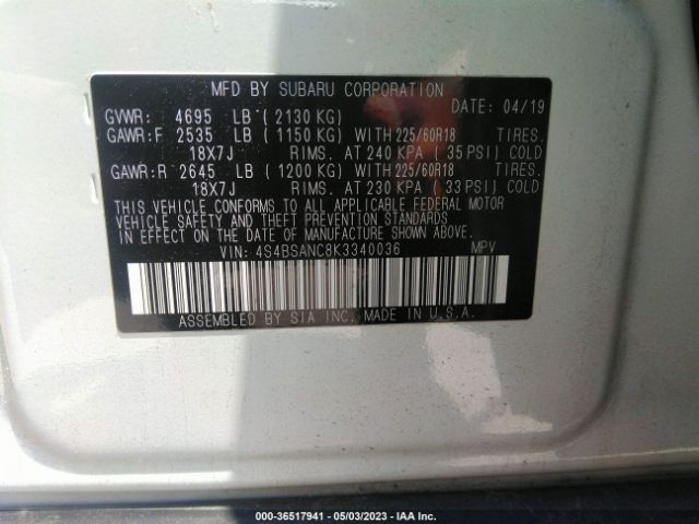 4S4BSANC8K3340036 Subaru Outback Limited
