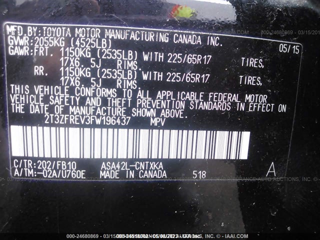 Toyota RAV4 LE 2015 2T3ZFREV3FW196437 Image 9
