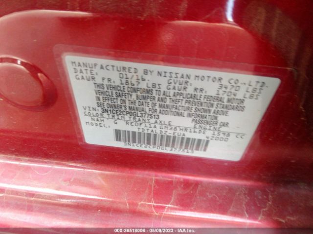 3N1CE2CP0GL377513 Nissan Versa Note S/s Plus/sv/sr/sl
