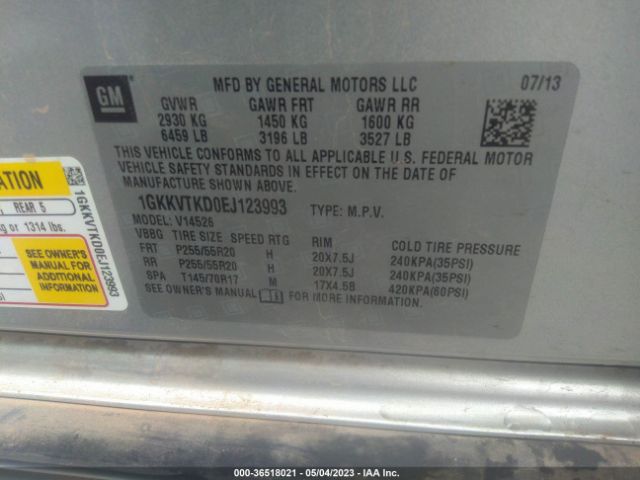 1GKKVTKD0EJ123993 GMC Acadia Denali