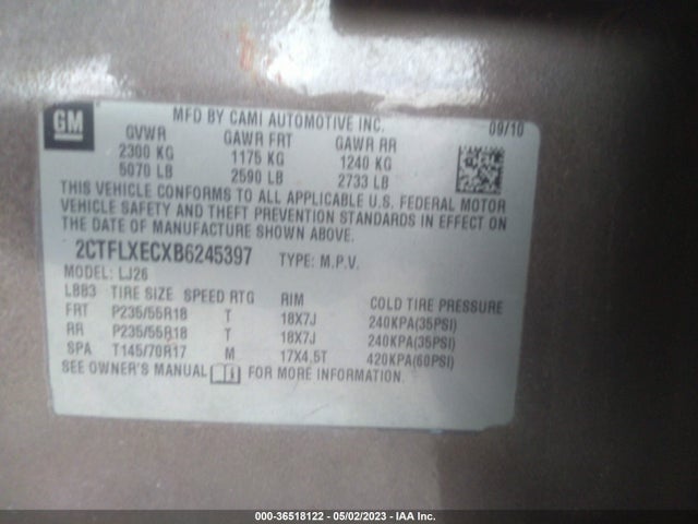 2011 GMC TERRAIN SLT-2 VIN: 2CTFLXECXB6245397