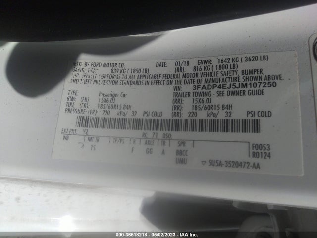 2018 FORD FIESTA SE VIN: 3FADP4EJ5JM107250