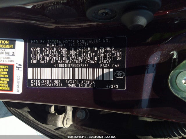 2017 Toyota Avalon, VIN: 4T1BD1EB7HU057583