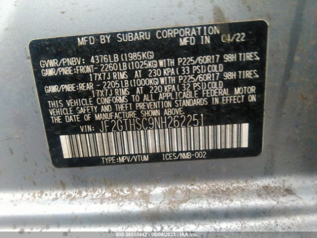 JF2GTHSC9NH262251 Subaru Crosstrek Sport