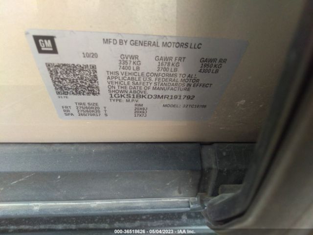 1GKS1BKD3MR191792 GMC YUKON SLT