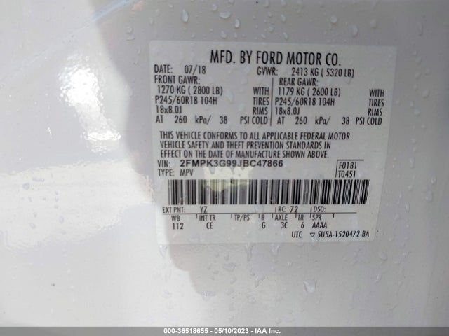 2018 FORD EDGE SE VIN: 2FMPK3G99JBC47866