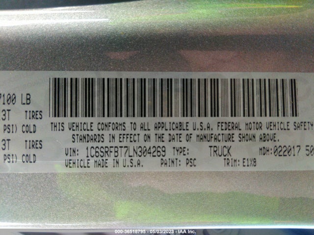 2020 RAM 1500 BIG HORN VIN: 1C6SRFBT7LN304269