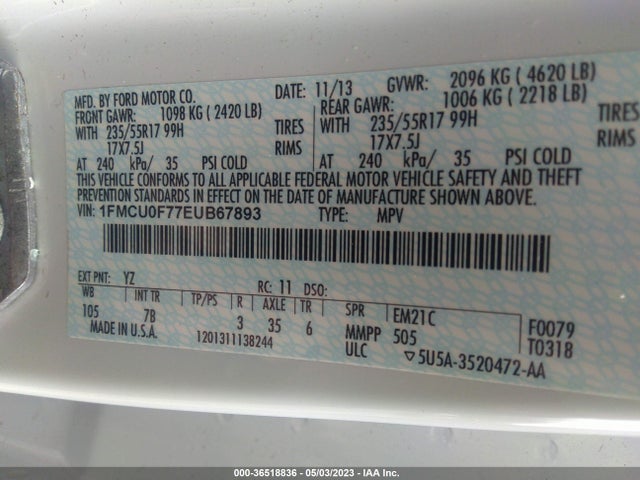 Ford ESCAPE S 2014 1FMCU0F77EUB67893 Image 9