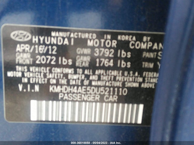 2013 HYUNDAI ELANTRA GLS VIN: KMHDH4AE5DU521110