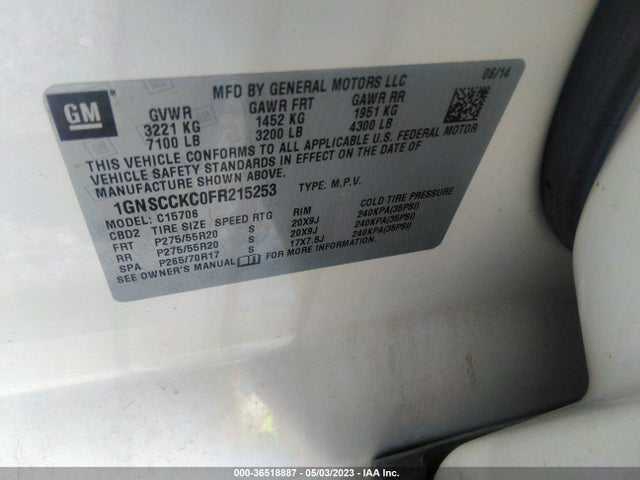 Chevrolet Tahoe Ltz 2015 1GNSCCKC0FR215253 Image 10