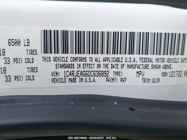 2013 JEEP GRAND CHEROKEE LAREDO VIN: 1C4RJEAG6DC636892
