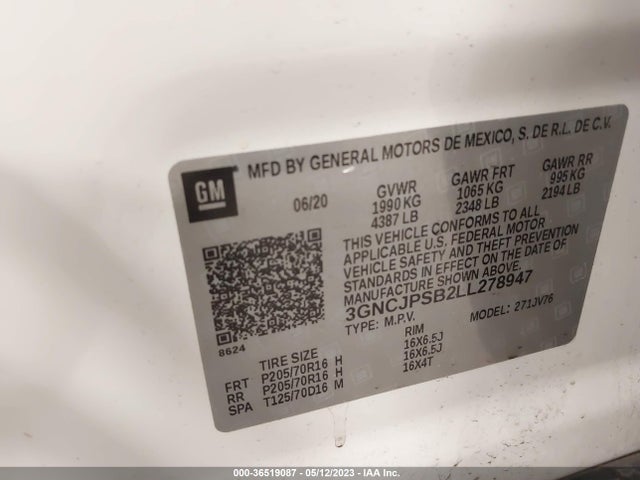 Chevrolet Trax Lt 2020 3GNCJPSB2LL278947 Image 9