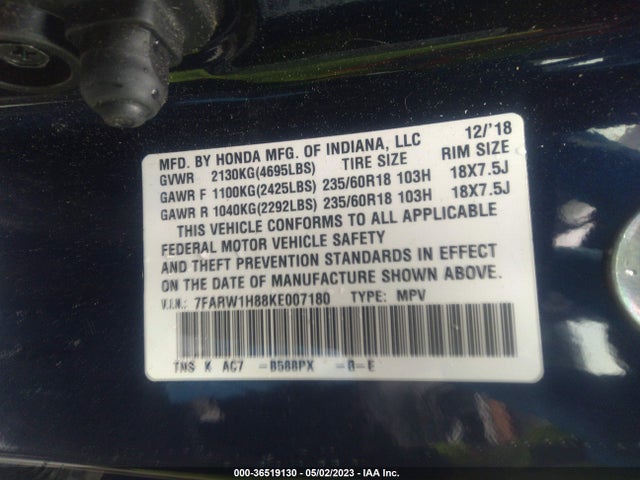 Продаж на аукціоні авто 2019 Honda Cr-v Ex-l, vin: 7FARW1H88KE007180, номер лоту: 36519130
