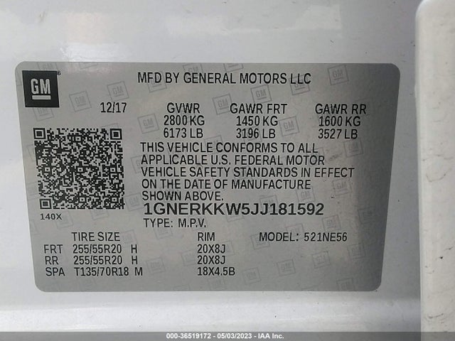 Chevrolet Traverse Premier 2018 1GNERKKW5JJ181592 Image 10