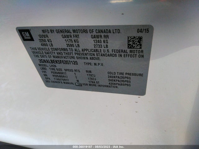 Chevrolet EQUINOX LT 2015 2GNALBEK5F6357120 Image 9