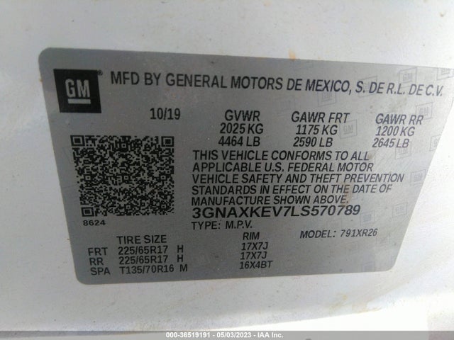Chevrolet EQUINOX LT 2020 3GNAXKEV7LS570789 Image 9