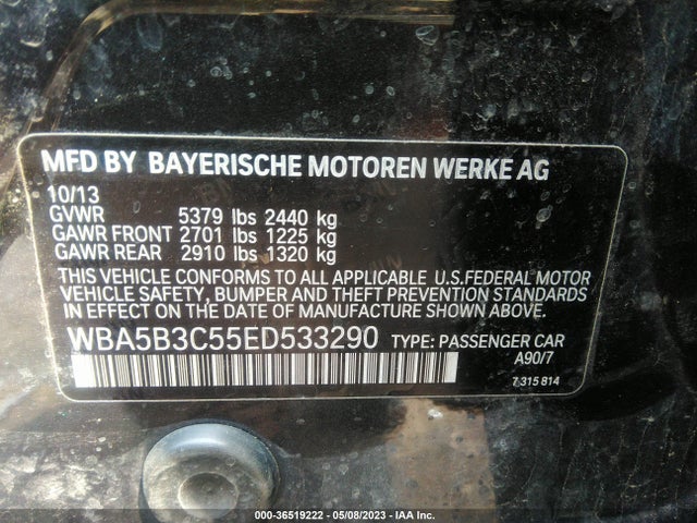 BMW 535i Xdrive 2014 WBA5B3C55ED533290 Image 9