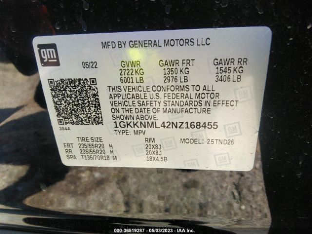 1GKKNML42NZ168455 GMC ACADIA SLT