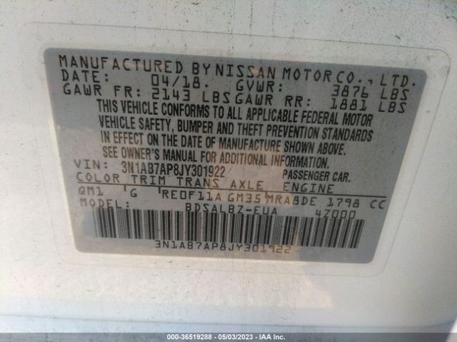 3N1AB7AP8JY301922 Nissan SENTRA S