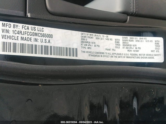 1C4RJFCG0MC565000 Jeep Grand Cherokee High Altitude