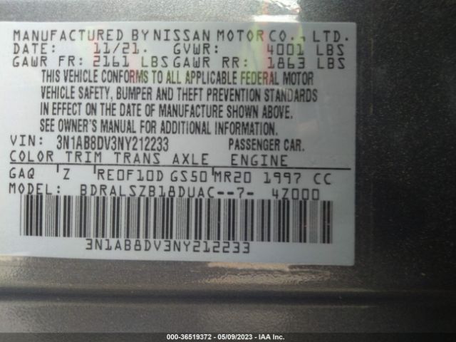3N1AB8DV3NY212233 Nissan SENTRA SR