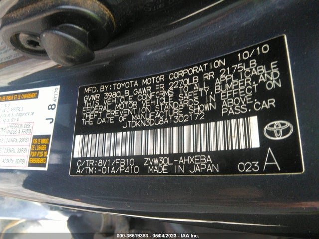 2010 TOYOTA PRIUS II/III/IV/V/I VIN: JTDKN3DU8A1302172