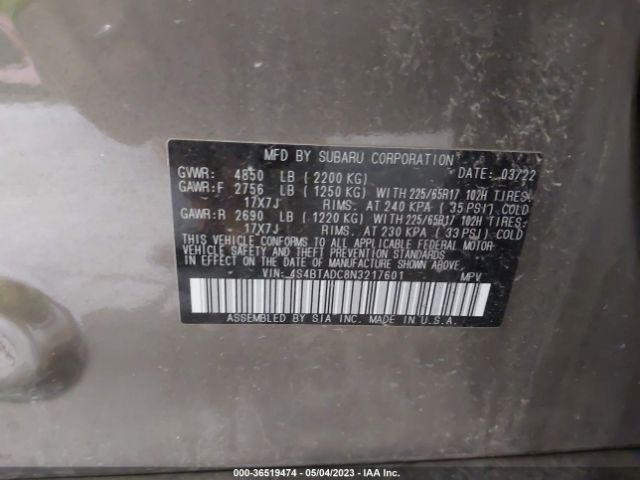 4S4BTADC8N3217601 Subaru Outback Premium