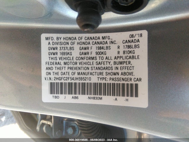 Honda Civic Sedan Lx 2018 2HGFC2F54JH595210 Image 9