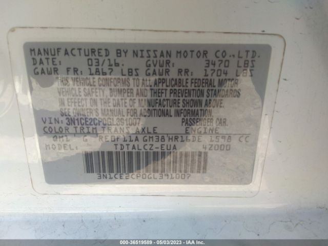 3N1CE2CP0GL391007 Nissan Versa Note S Plus