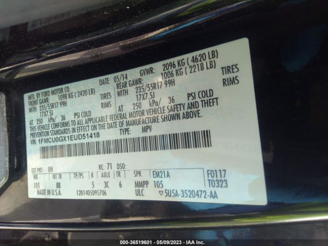 1FMCU0GX1EUD51418 Ford ESCAPE SE