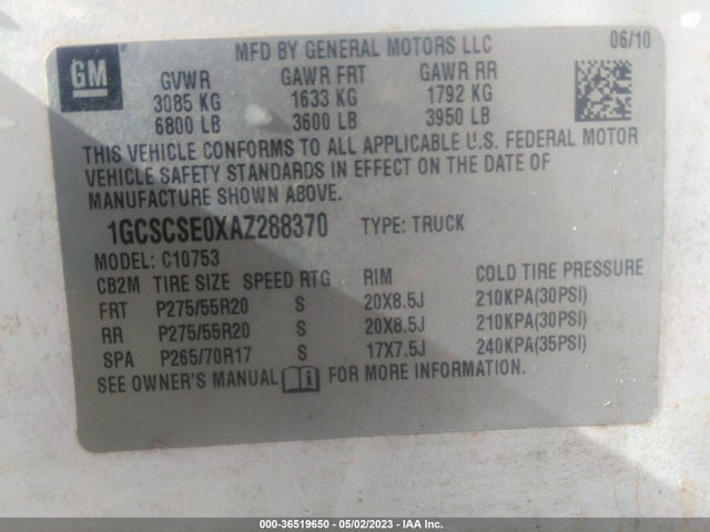 2010 CHEVROLET SILVERADO 1500 LT VIN: 1GCSCSE0XAZ288370