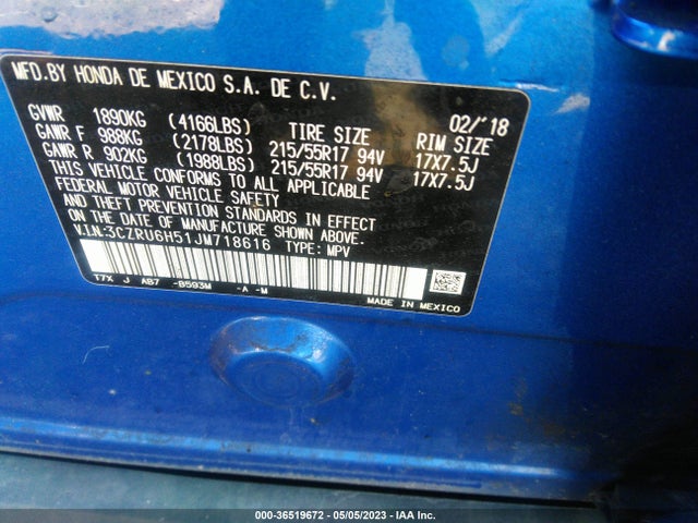 Honda HR-V EX 2018 3CZRU6H51JM718616 Image 9