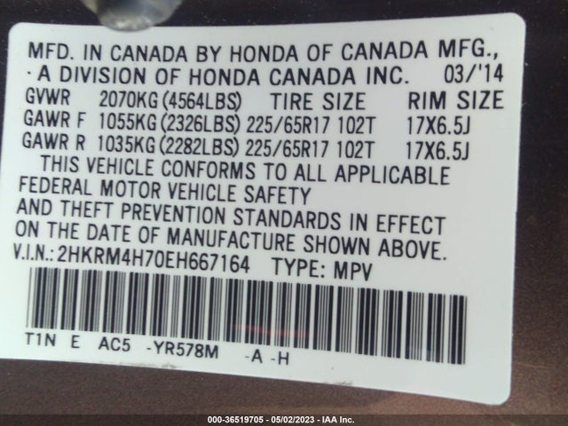 Honda Cr-v Ex-l 2014 2HKRM4H70EH667164 Image 9