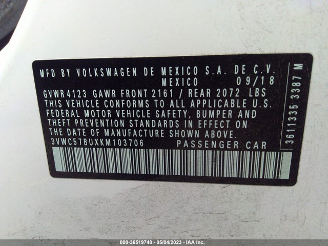 3VWC57BUXKM103706 Volkswagen Jetta S/se/r-line