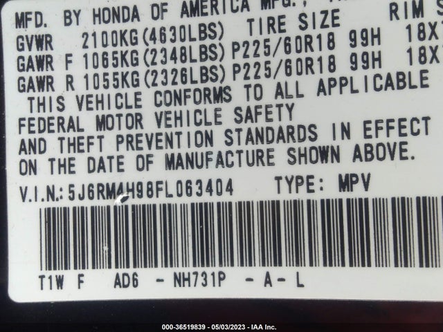Honda Cr-v Touring 2015 5J6RM4H98FL063404 Image 9