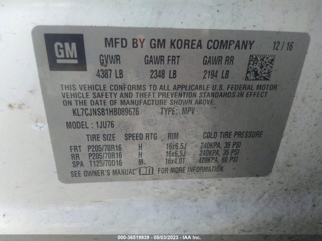 Chevrolet TRAX LS 2017 KL7CJNSB1HB089676 Image 11