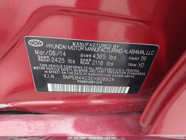 Hyundai SONATA GLS 2014 5NPEB4AC5EH908924 Image 10